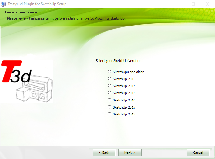 TRNSYS18が対応するSketchUpのバージョン情報